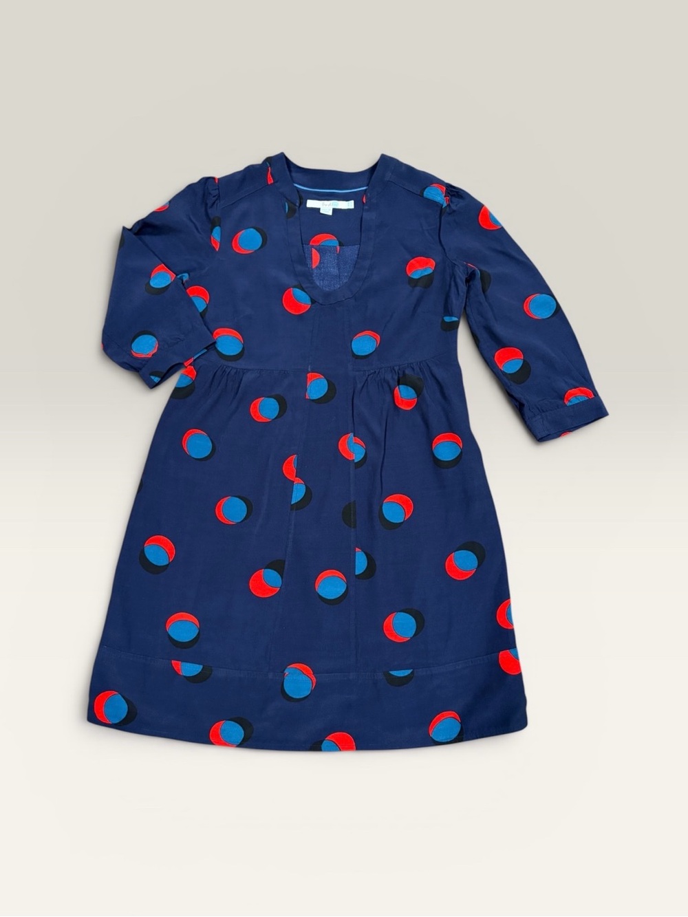 Boden Women’s Navy Dress with Red and Blue Print 3/4 Sleeve Above Knee  Size 4